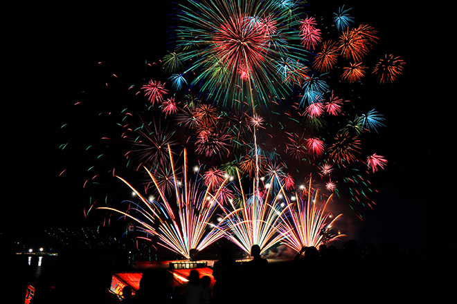 写真：あしだ川花火大会で打ち上げられたカラフルな花火